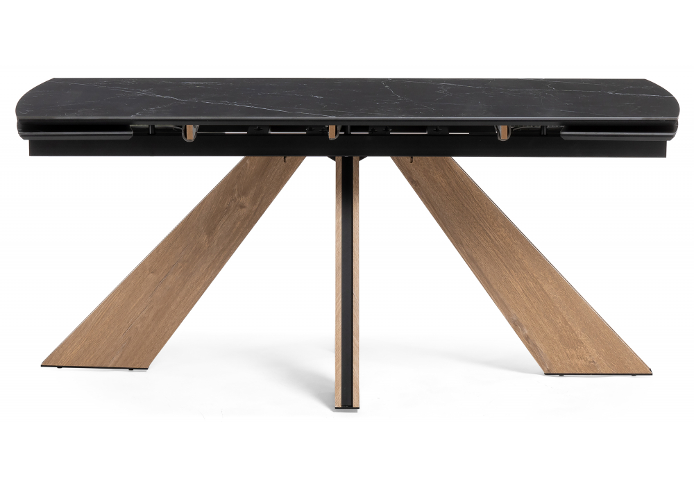 фото керамический стол раскладной woodville шаннон черный мрамор / дуб монтана 588054 | 220svet.ru