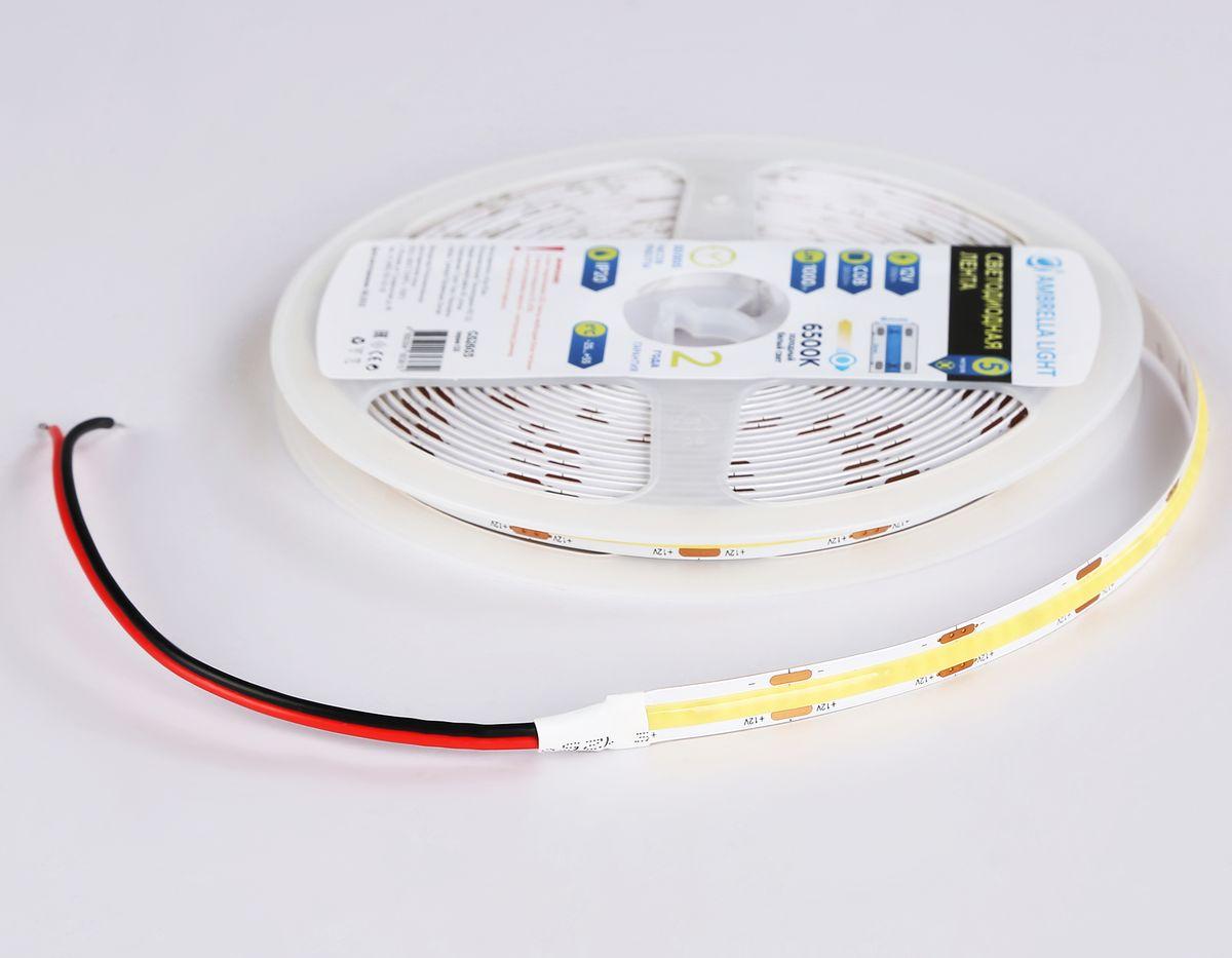 фото светодиодная лента холодный белый ambrella light 10w/m 320led/m cob 6500к 5m gs2603 | 220svet.ru