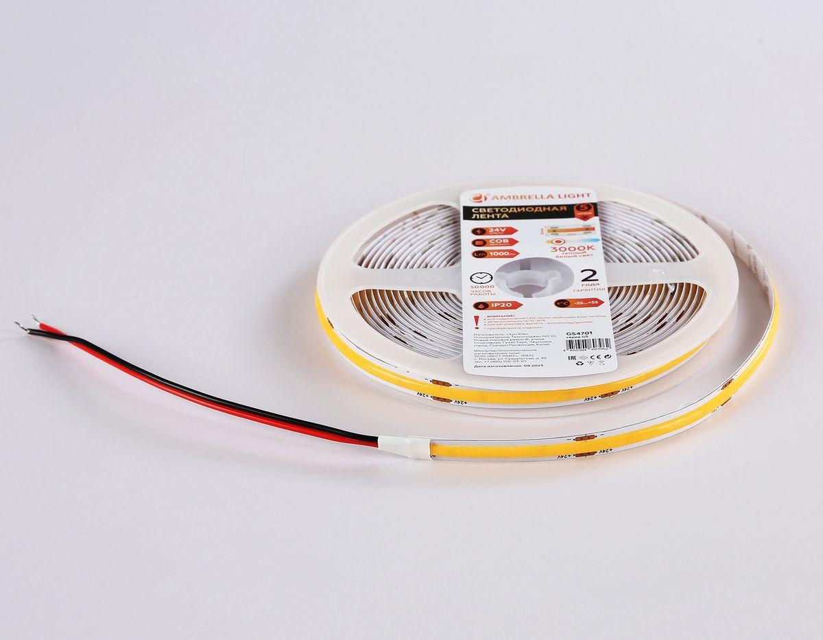 фото светодиодная лента ambrella light 12w/m 480led/m cob теплый белый 5m gs4701 | 220svet.ru