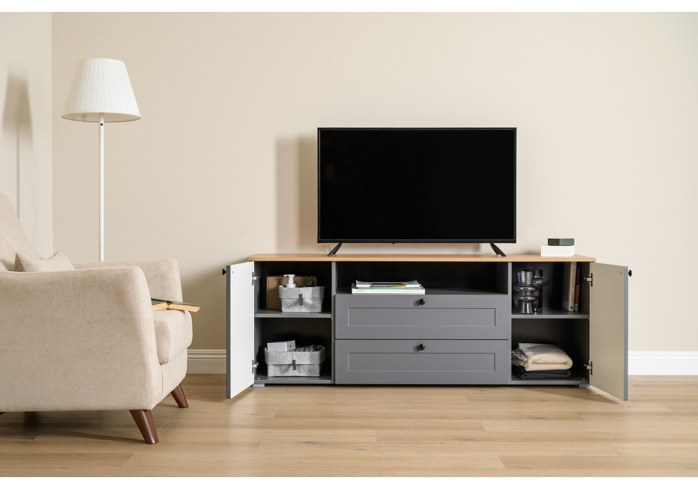 фото тв-тумба woodville опра серый графит / дуб золотой craft 676803 | 220svet.ru