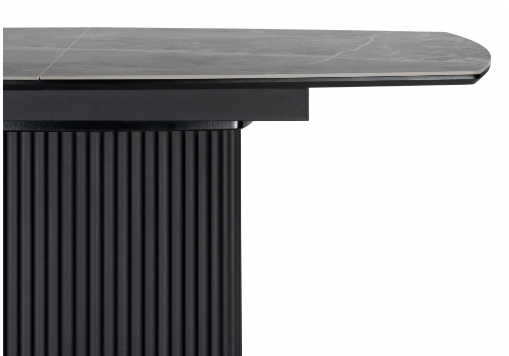 фото керамический стол раскладной woodville фестер 160(205)х90 larka grey / черный 625981 | 220svet.ru