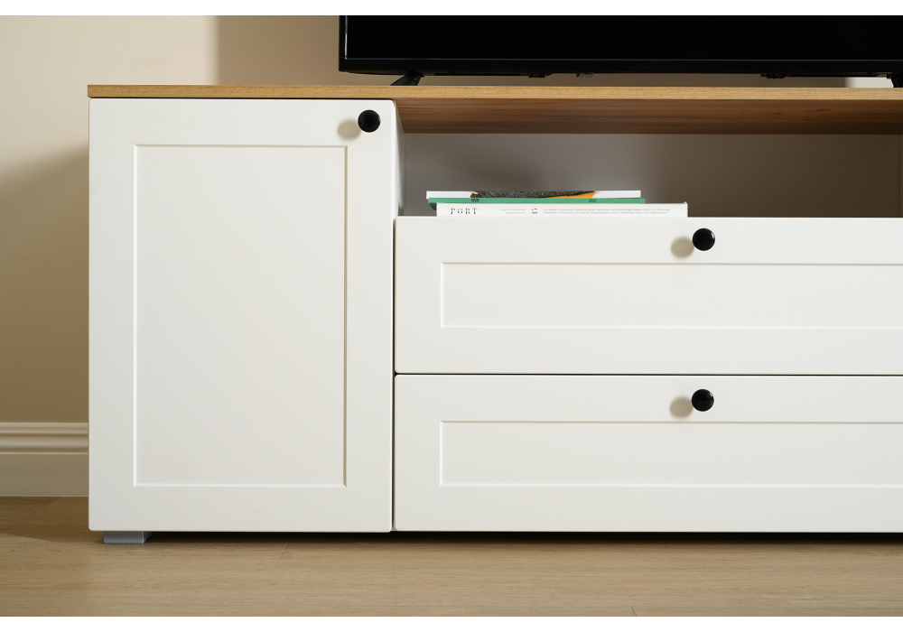 фото тв-тумба woodville опра белый шагрень / дуб золотой craft 676802 | 220svet.ru