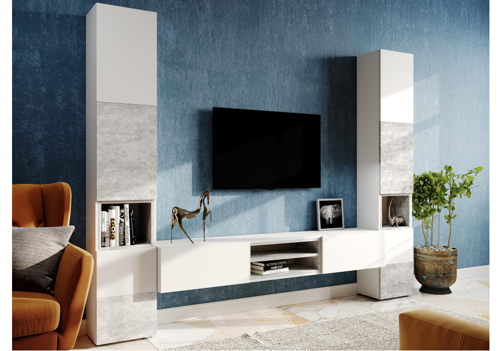 фото стеллаж woodville лонгфорд белый / бетон светлый 563527 | 220svet.ru