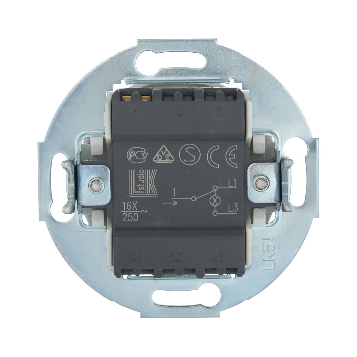 фото переключатель lk studio одноклавишный на два направления (схема 6l) с индикатором 16 a, 250 b (белый) vintage 880404-1 | 220svet.ru