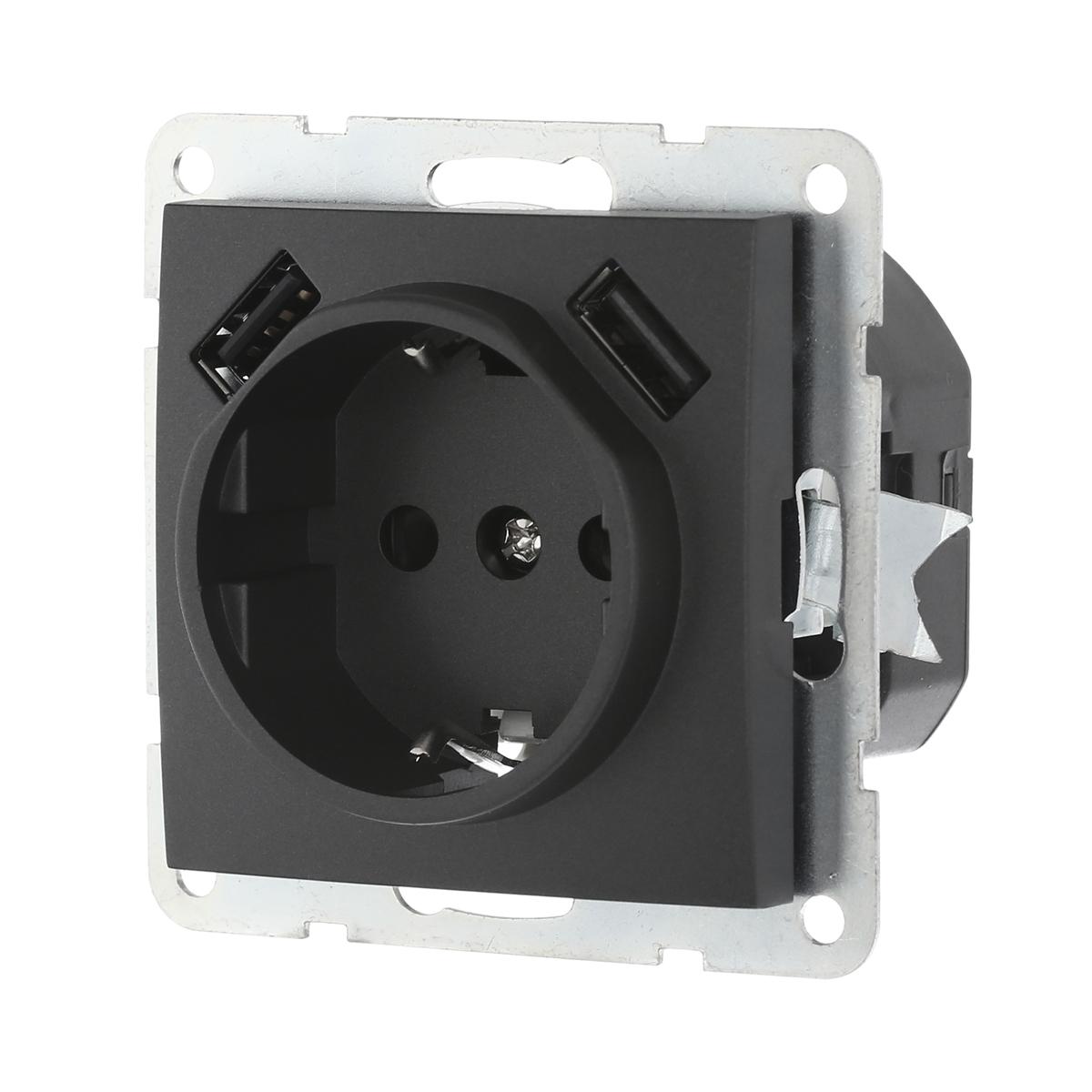 фото розетка lk studio с з/к + 2хusb разъема, 2а (черный бархат) 868008-1 | 220svet.ru