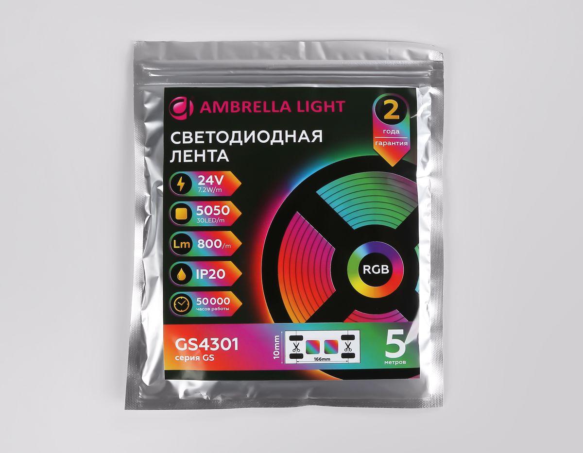 фото светодиодная лента ambrella light 7,2w/m 30led/m 5050smd rgb 5m gs4301 | 220svet.ru