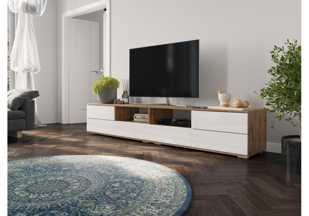 фото тв-тумба woodville маллоу дуб вотан / белый глянец 563533 | 220svet.ru
