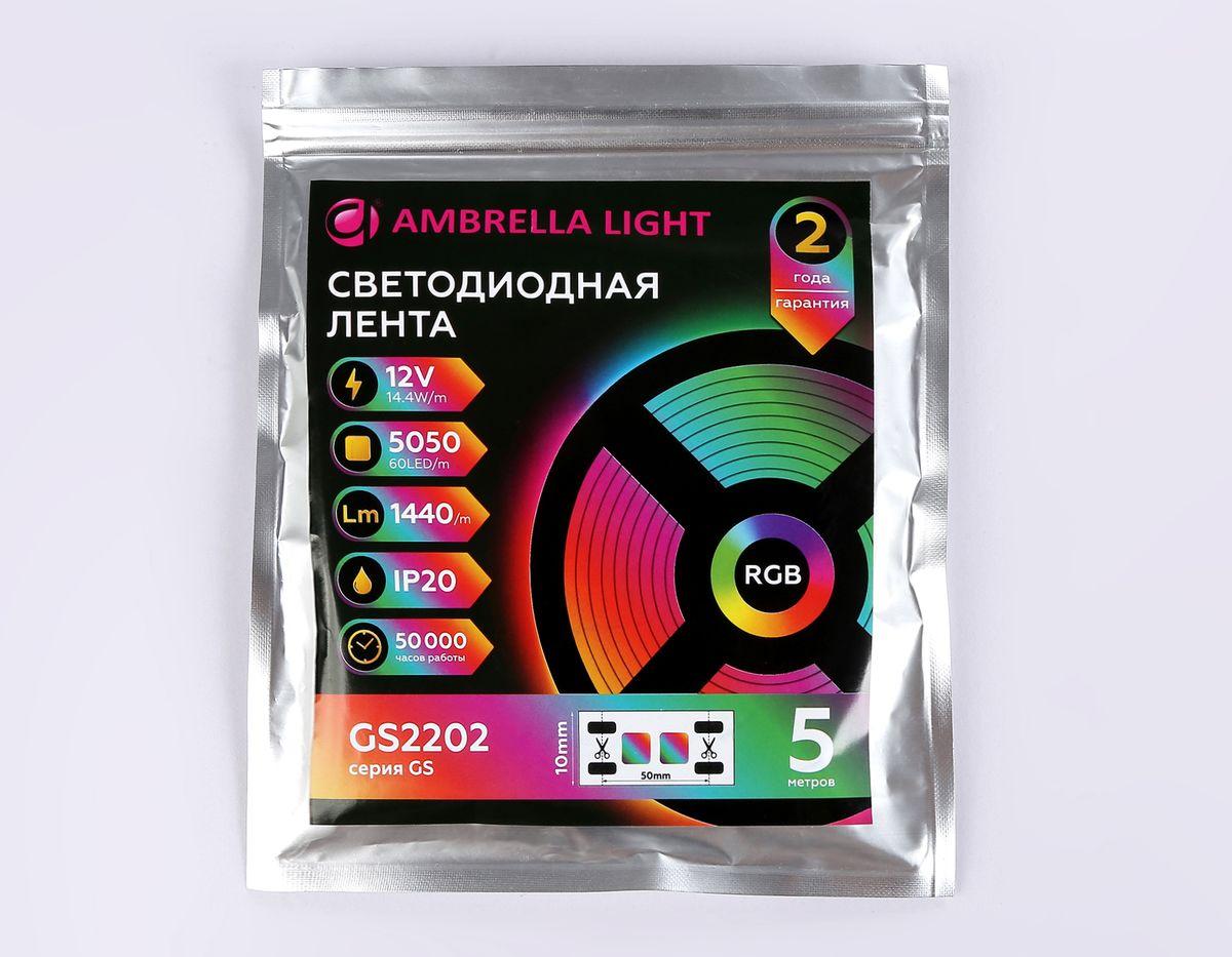 фото светодиодная лента ambrella light 14,4w/m 60led/m 5050smd rgb 5m gs2202 | 220svet.ru