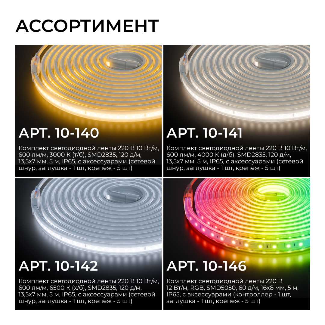 фото комплект светодиодной влагозащищенной ленты apeyron 10w/m 120led/m 2835smd теплый белый 15m 10-143 | 220svet.ru