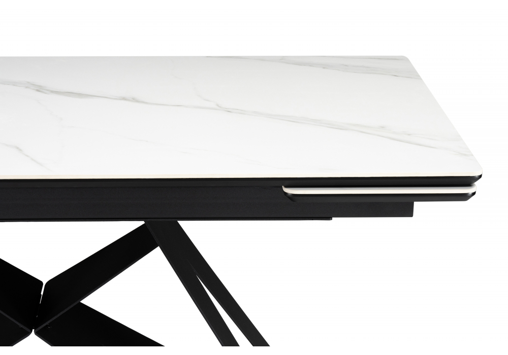 фото керамический стол раздвижной woodville блэкберн 160(220)х89 белый мрамор snow white / черный 625943 | 220svet.ru