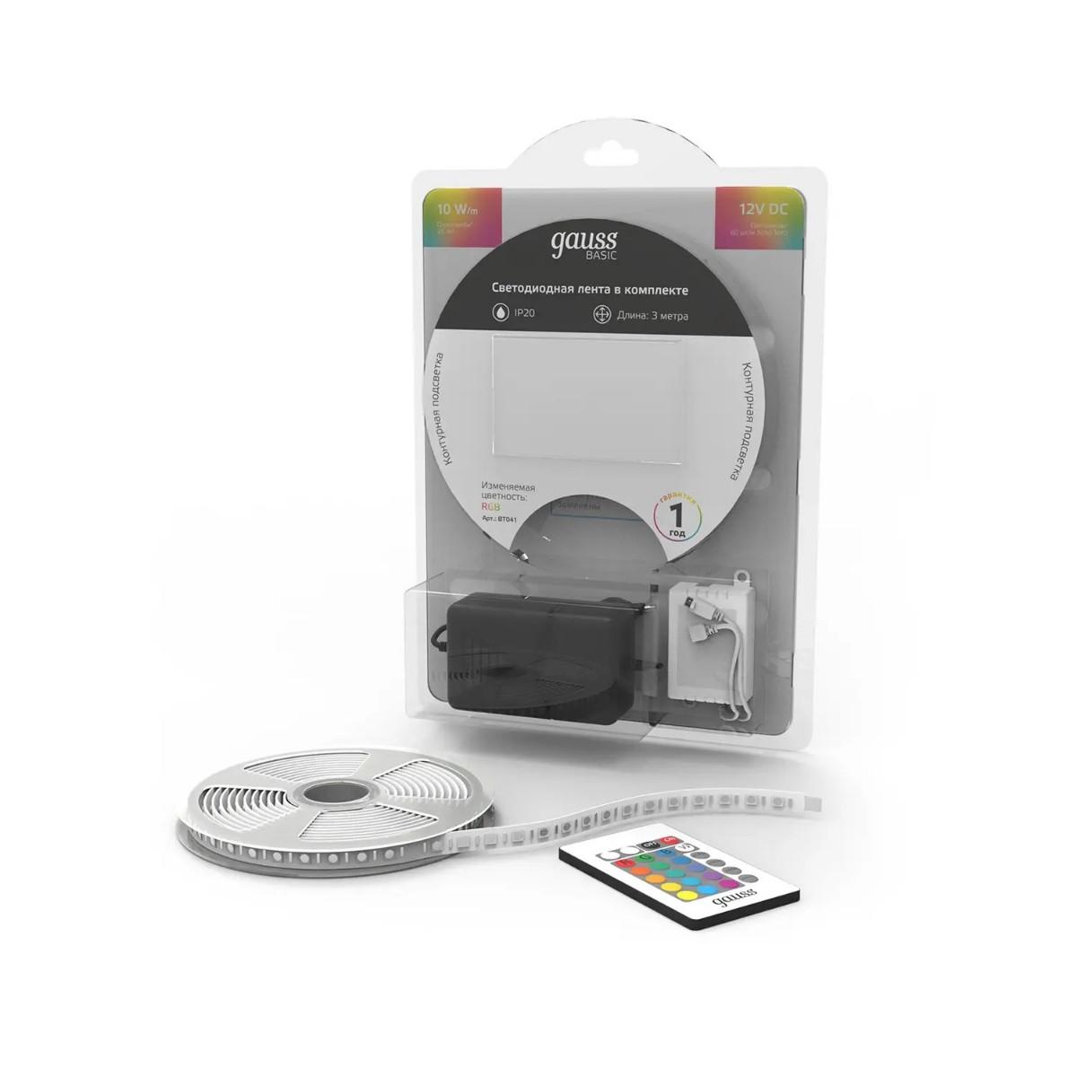 фото лента gauss 10w/m 60led/m 5050smd разноцветный 3m bt041 | 220svet.ru