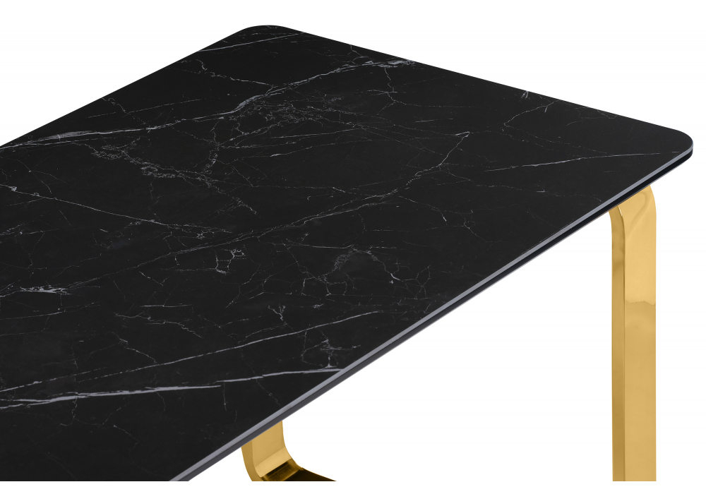 фото керамический стол woodville селена 4 140х80 черный мрамор / золото 606406 | 220svet.ru
