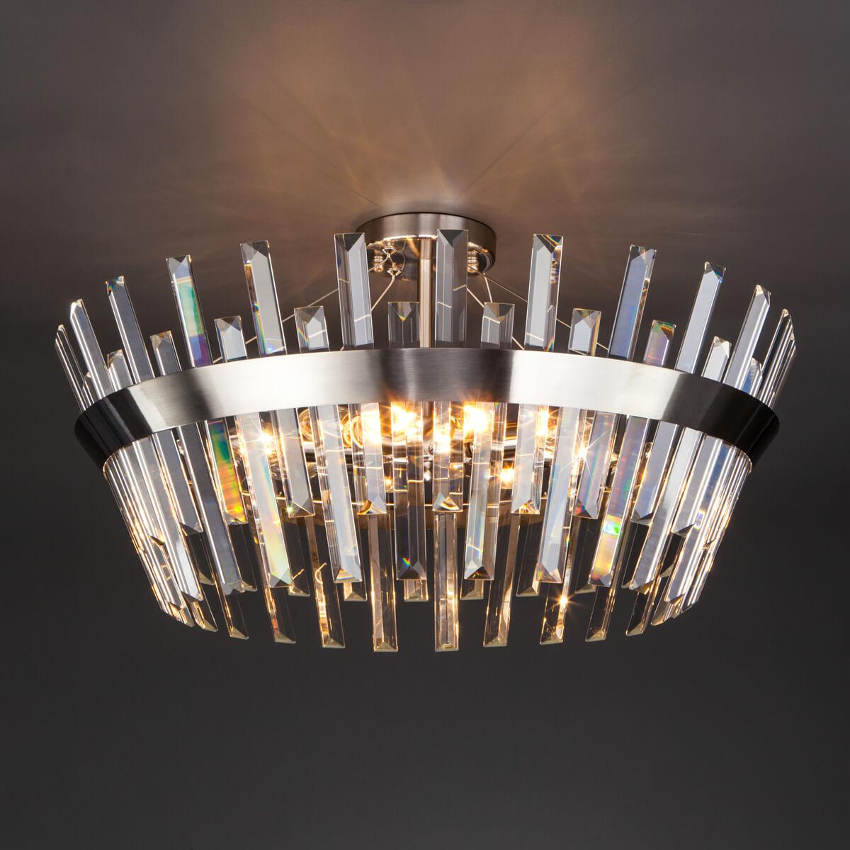 фото потолочная люстра eurosvet steccato 10111/8 сатин-никель / прозрачный хрусталь strotskis | 220svet.ru