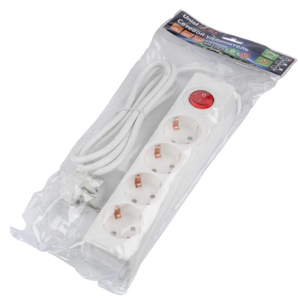 фото удлинитель uniel 4гн х 1,5м с/з s-gcu4-1,5b white ul-00010021 | 220svet.ru