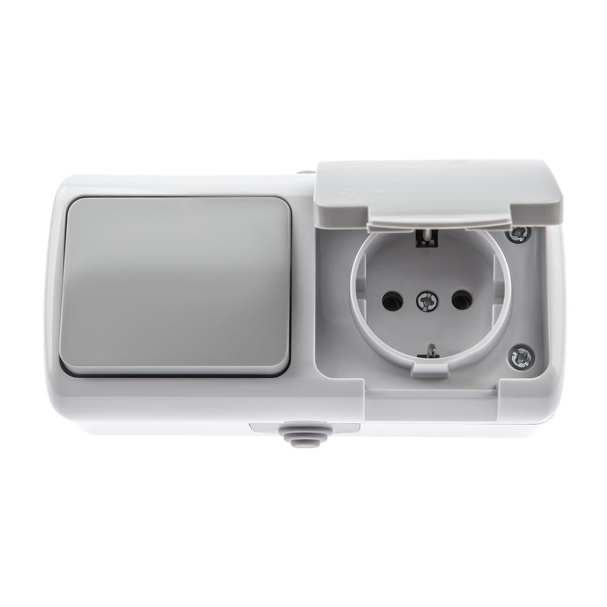 фото блок розетка-выключатель эра ip54 16/10a 250v с крышкой 5-701-03 б0050947 | 220svet.ru