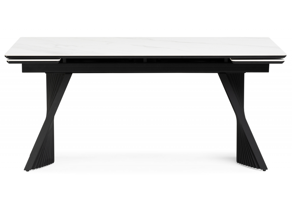 фото керамический стол раздвижной woodville вейв 160(220)х89х75 белый мрамор snow white / черный 612186 | 220svet.ru