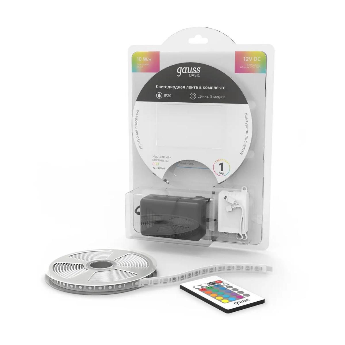 фото лента gauss 10w/m 60led/m 5050smd разноцветный 5m bt042 | 220svet.ru