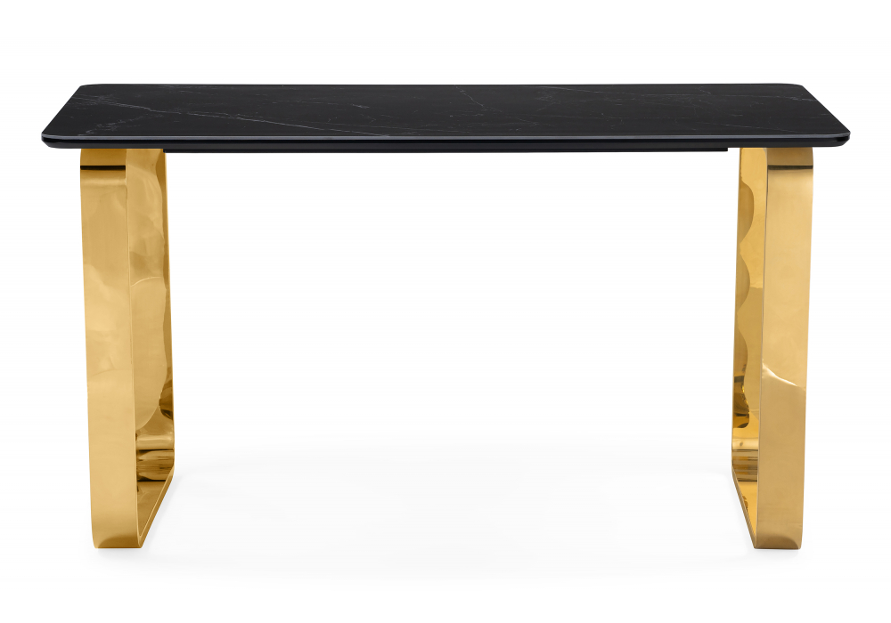 фото керамический стол woodville селена 4 140х80 черный мрамор / золото 606406 | 220svet.ru